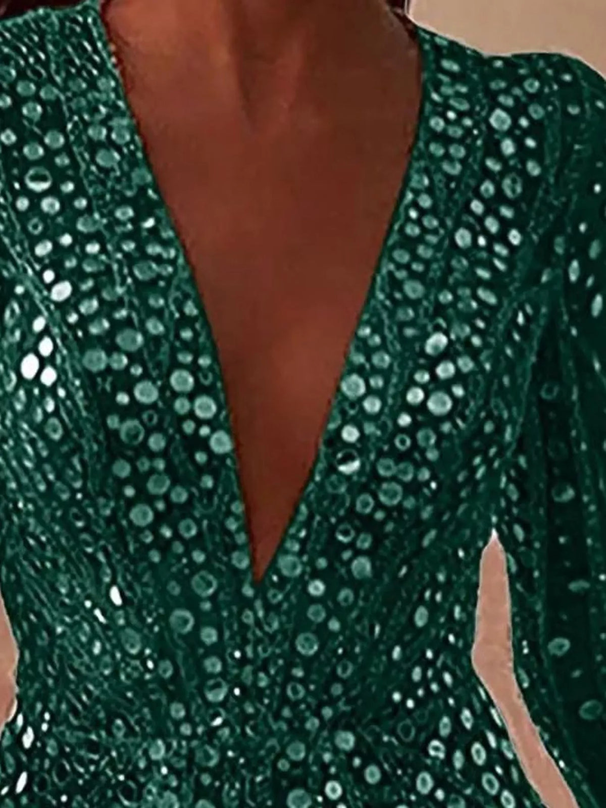 V-Neck Sequin Long Sleeve Mini Dress