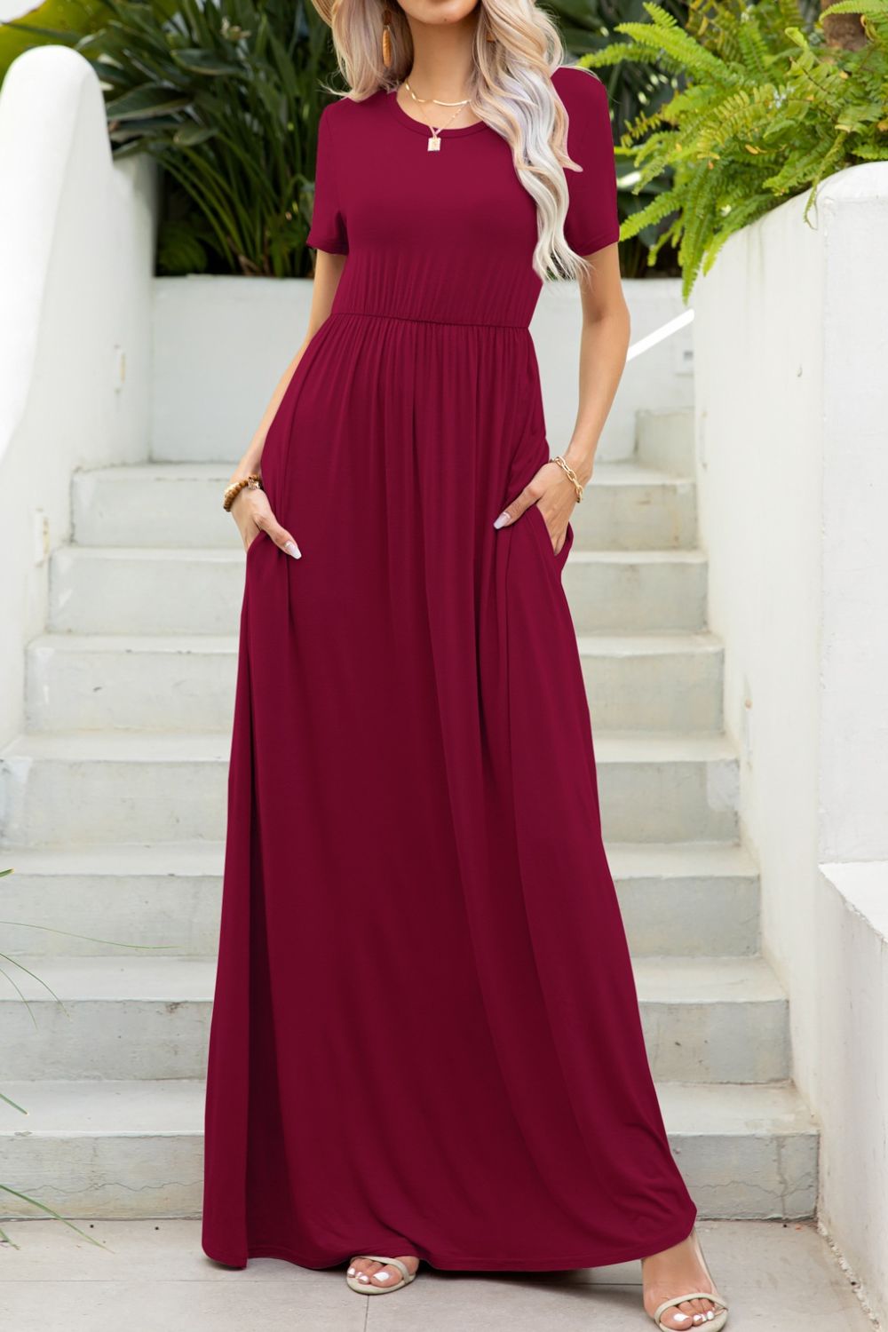 Round Neck Maxi Tee Dress in Black