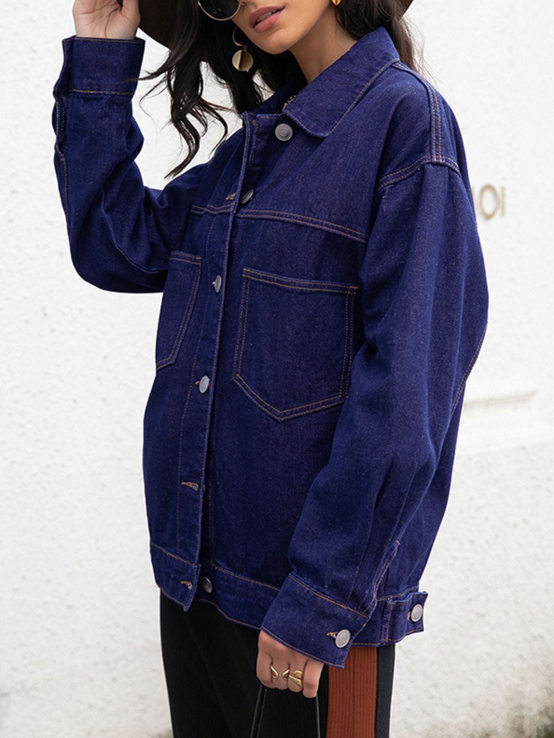 Buttoned Denim Jacket in Dark Wash