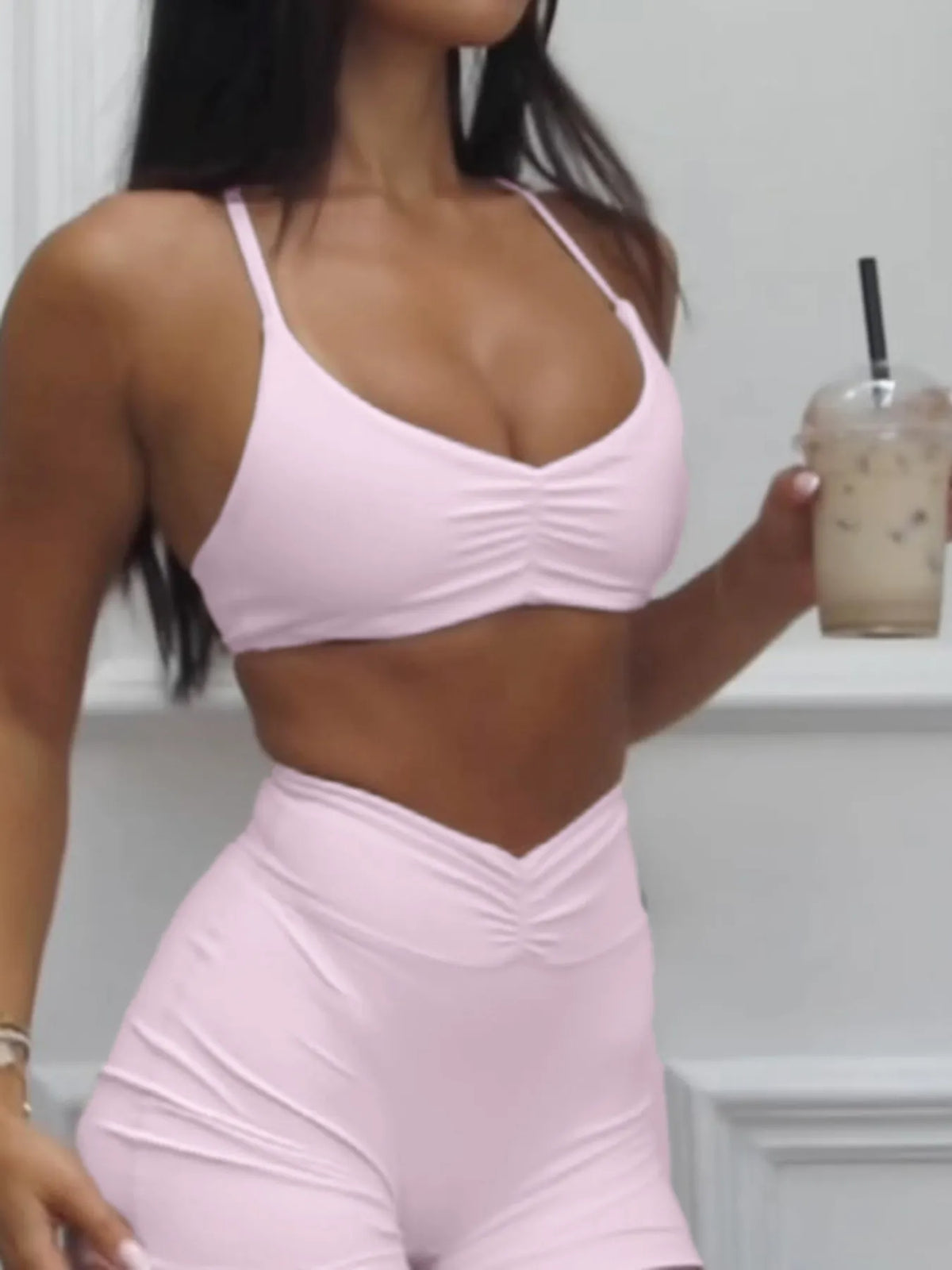 Ruched Sports Bra and Shorts Set