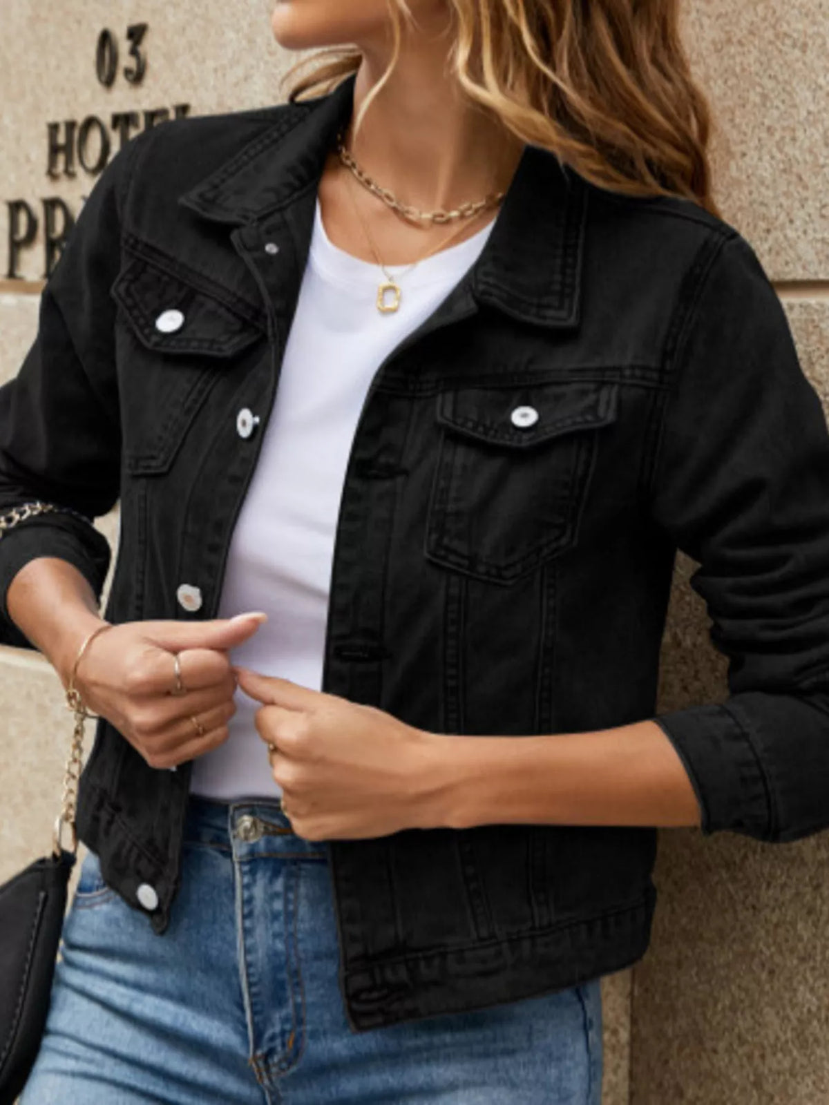 Slim-Fit Button-Up Denim Jacket by Dreamy Drapes
