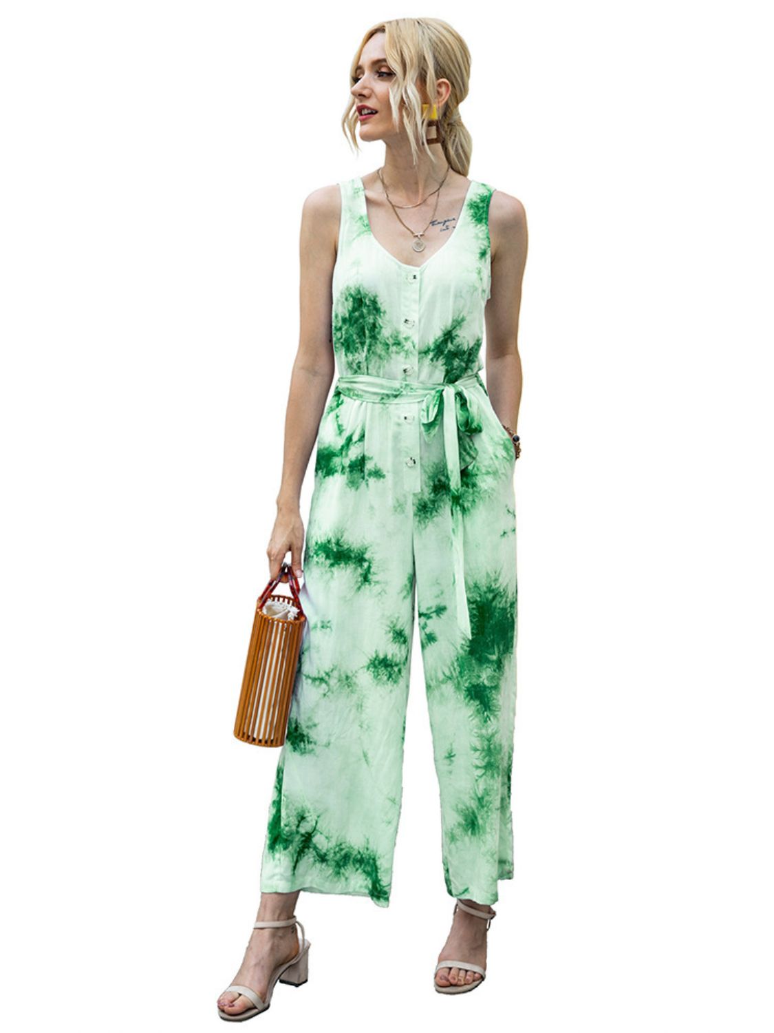 Tie-Dye Tie Waist Jumpsuit