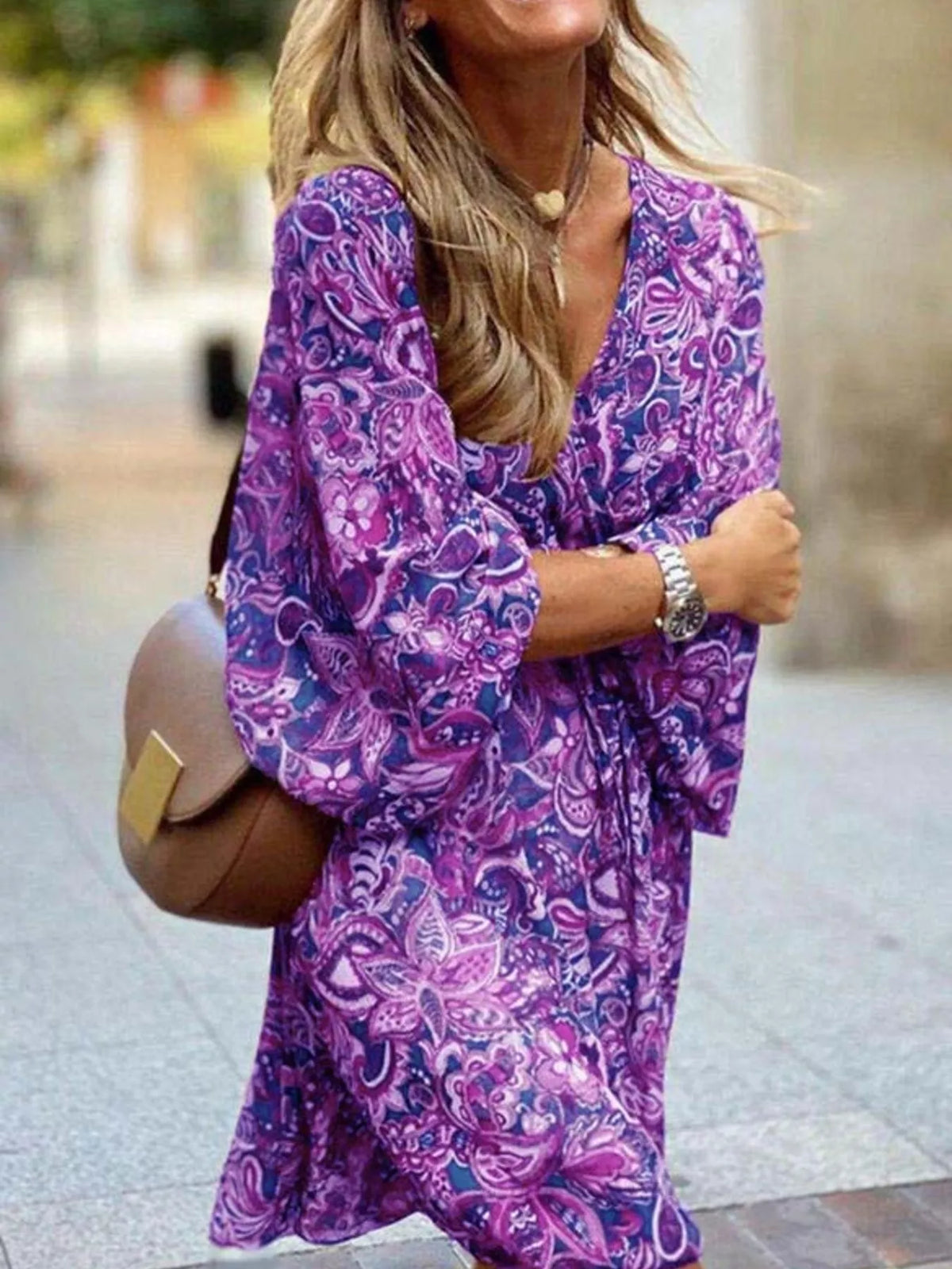 Paisley Print Long Sleeve Mini Dress