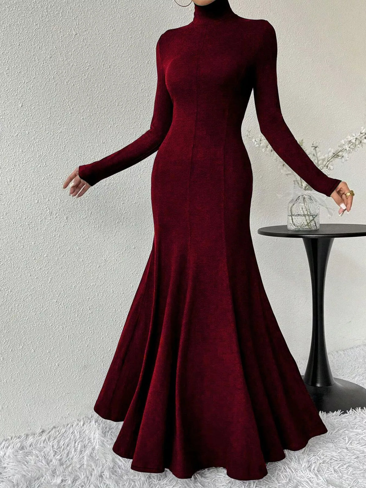 Turtleneck Long Sleeve Mermaid Maxi Dress