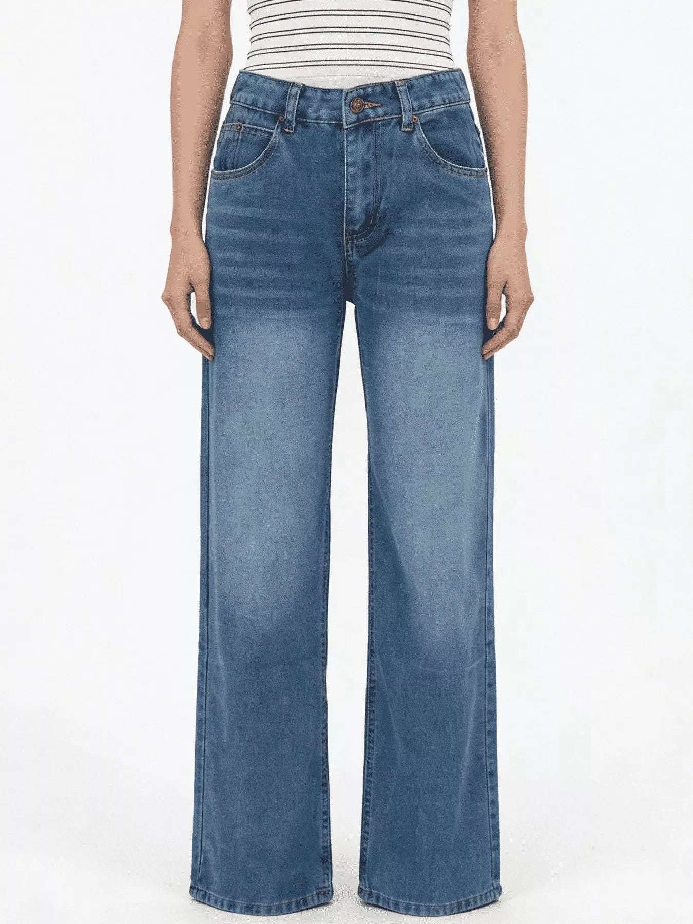 Vintage Wash Wide Leg Jeans in Blue by Dreamy Drapes