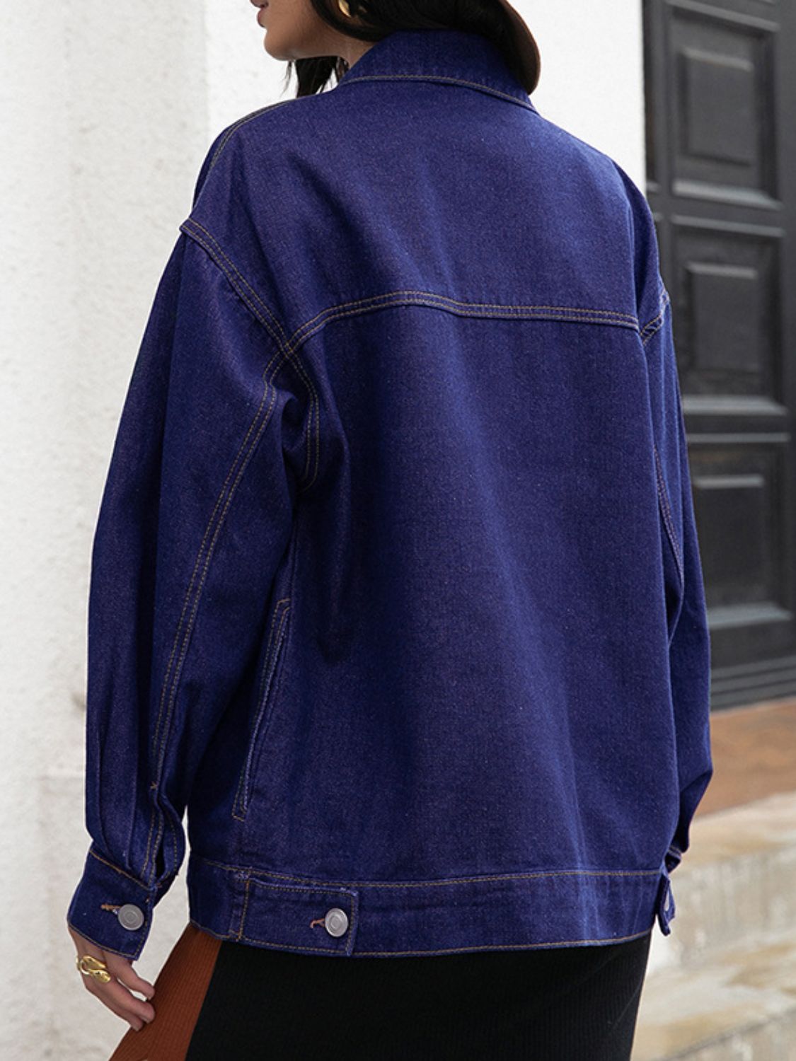 Buttoned Denim Jacket in Dark Wash