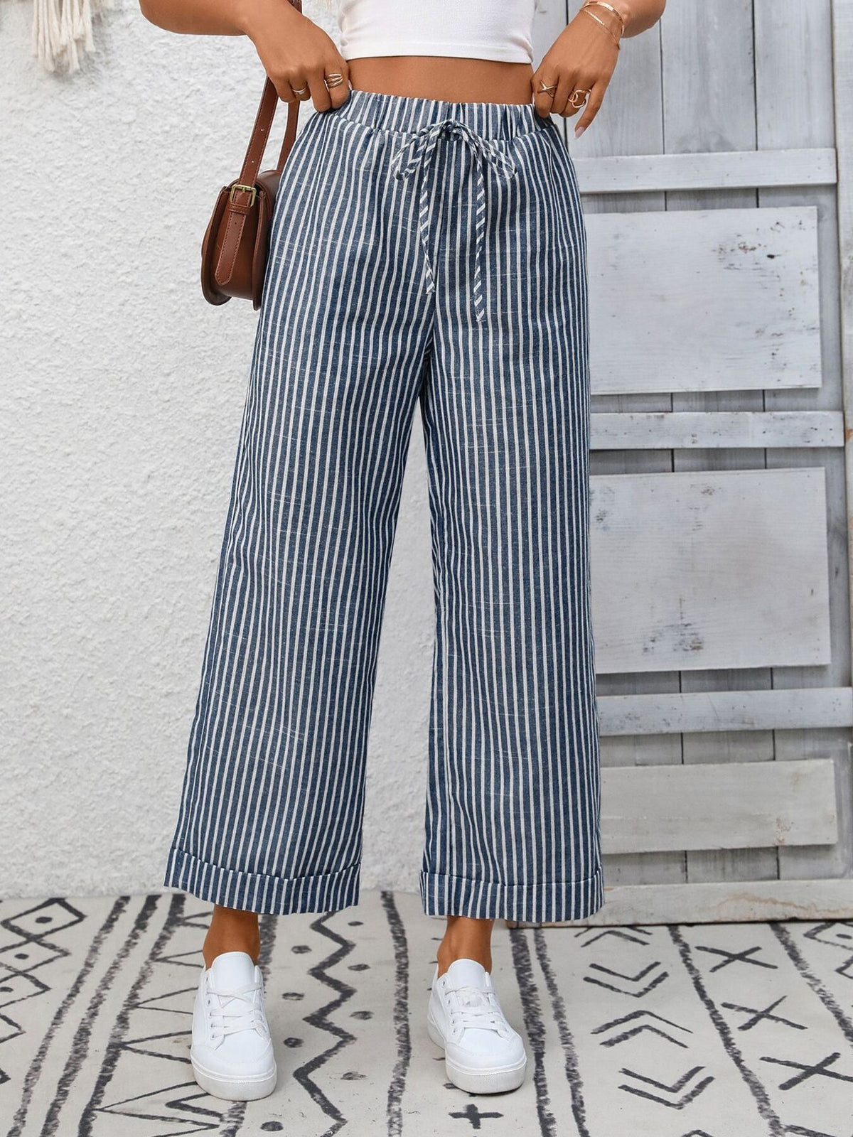 Striped Wide Leg Drawstring Pants
