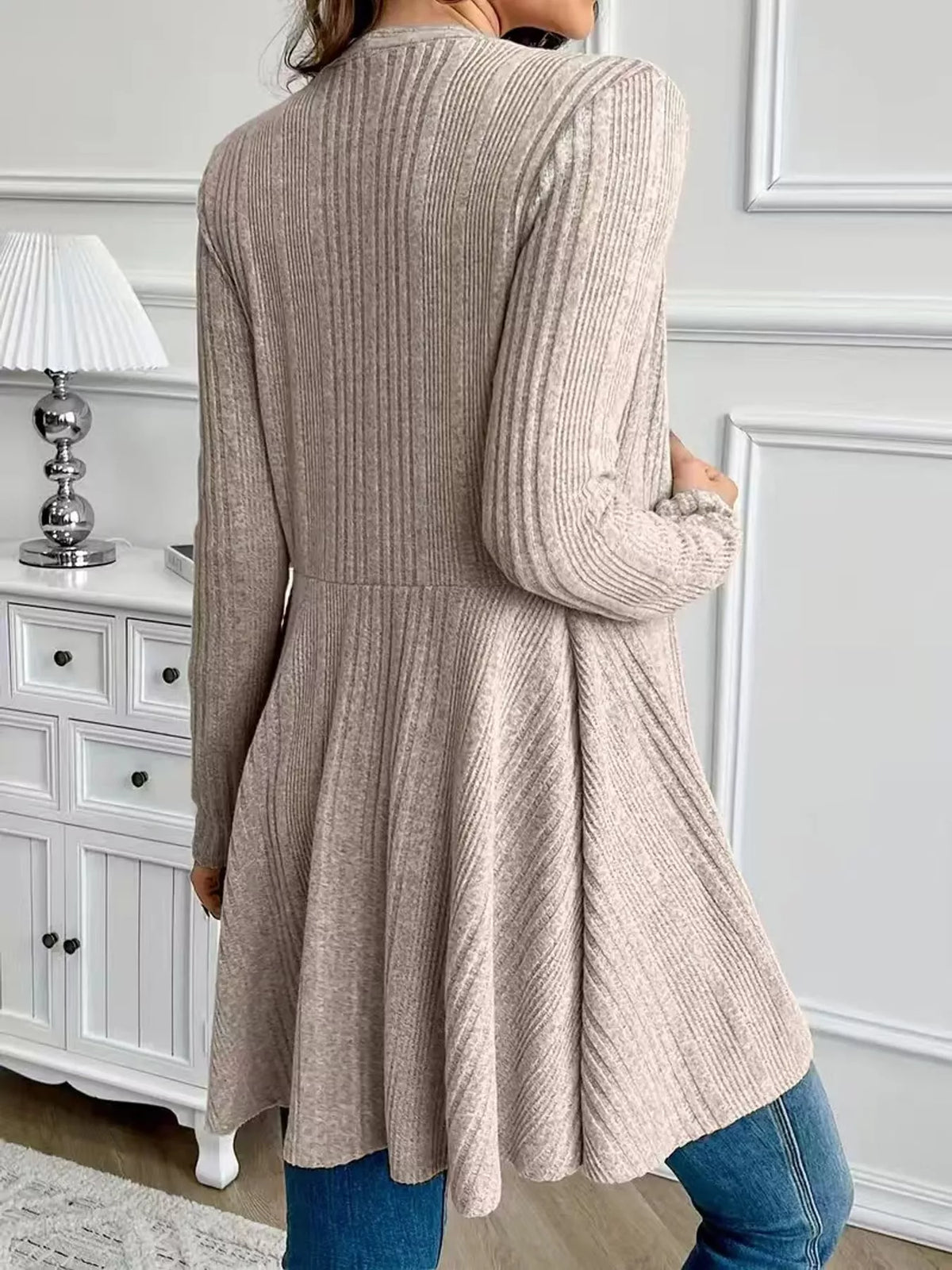 Ribbed Knit Open-Front Cardigan