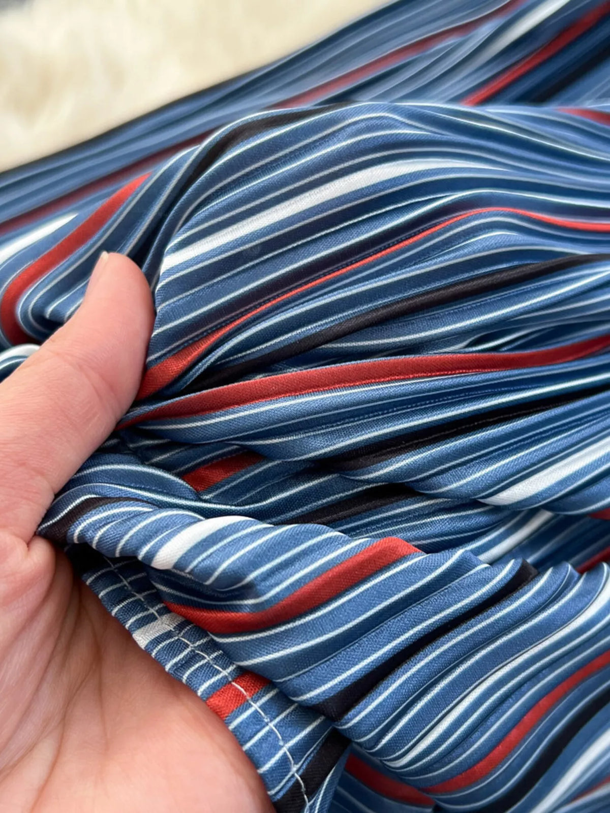 Striped Patchwork Denim Skirt in Blue