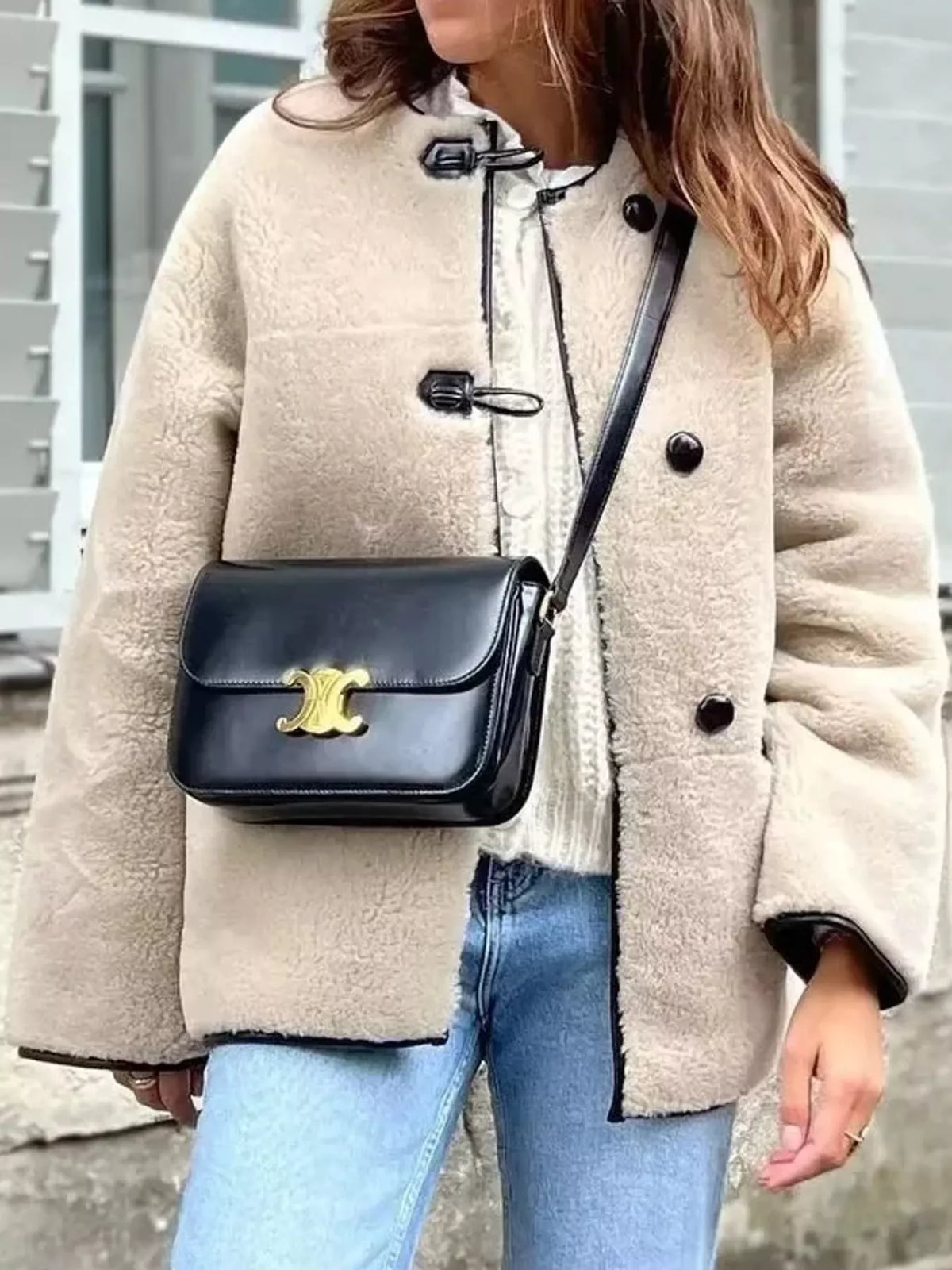 Faux Shearling Toggle Coat in As Pictured