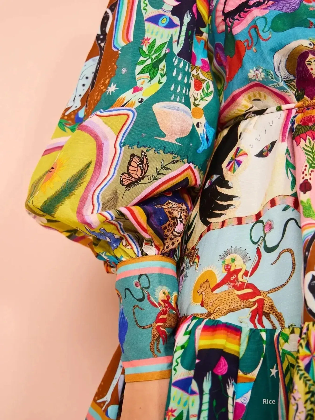 Printed Long Sleeve Mini Dress in Multicolor