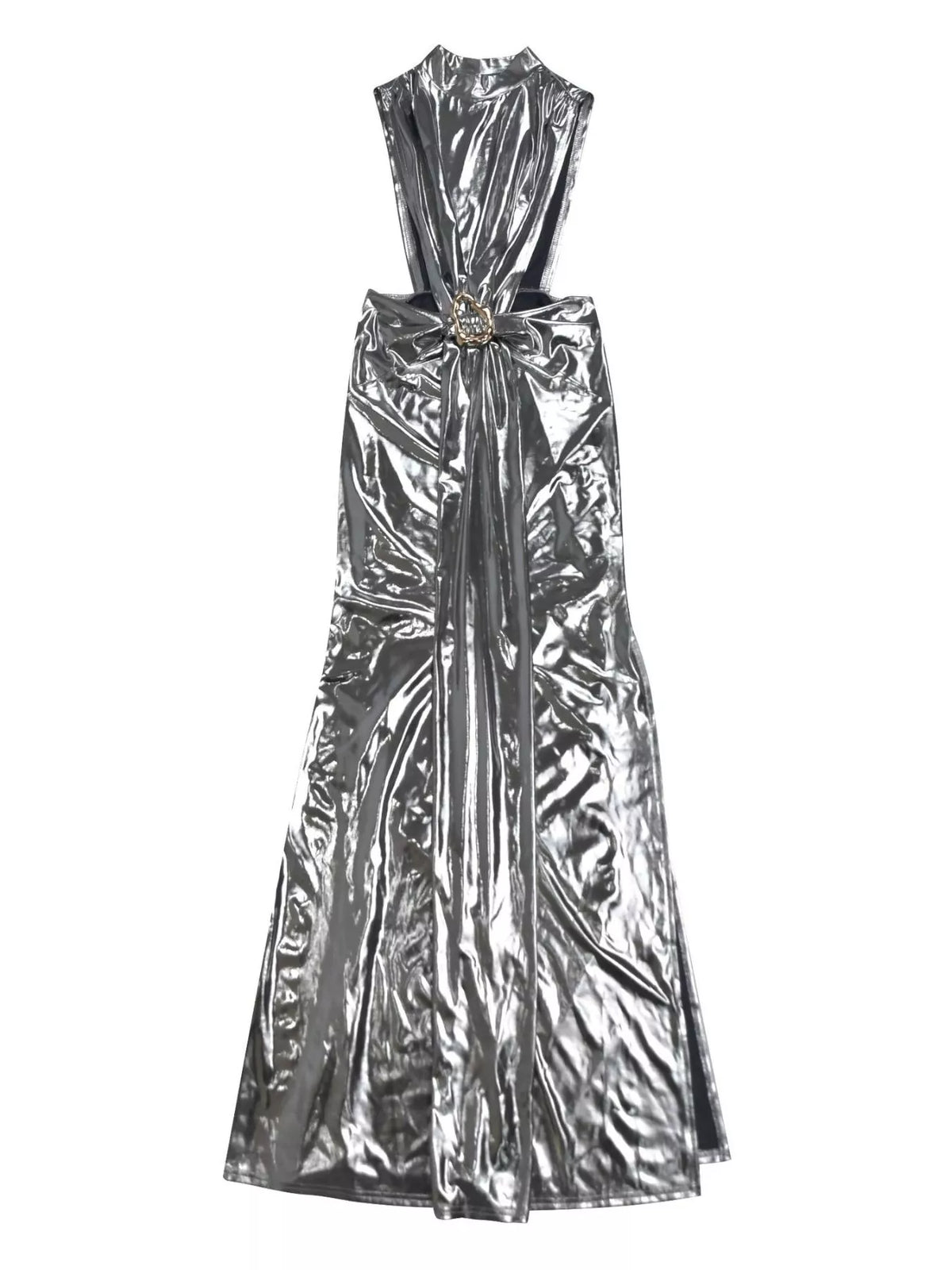 Mock Neck Ruched Cut-Out Maxi Dress