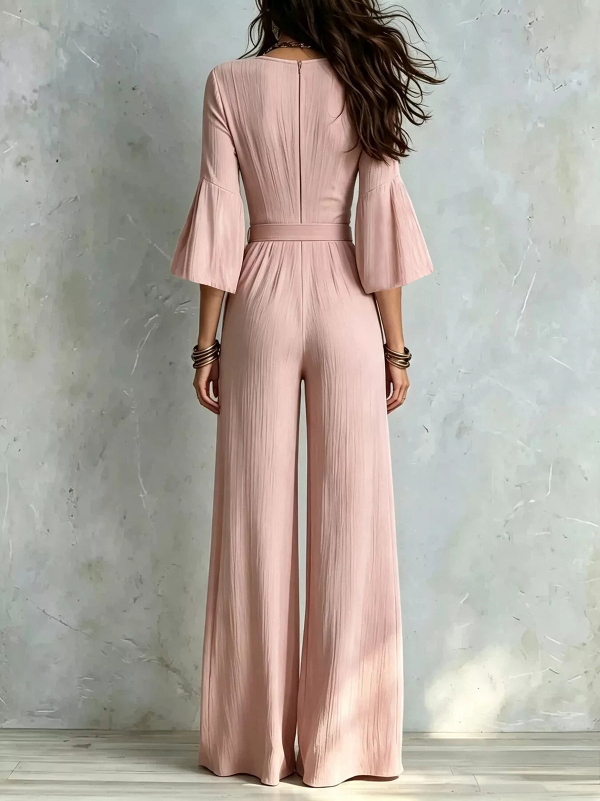 Pleated Wide-Leg Jumpsuit with Tie Waist