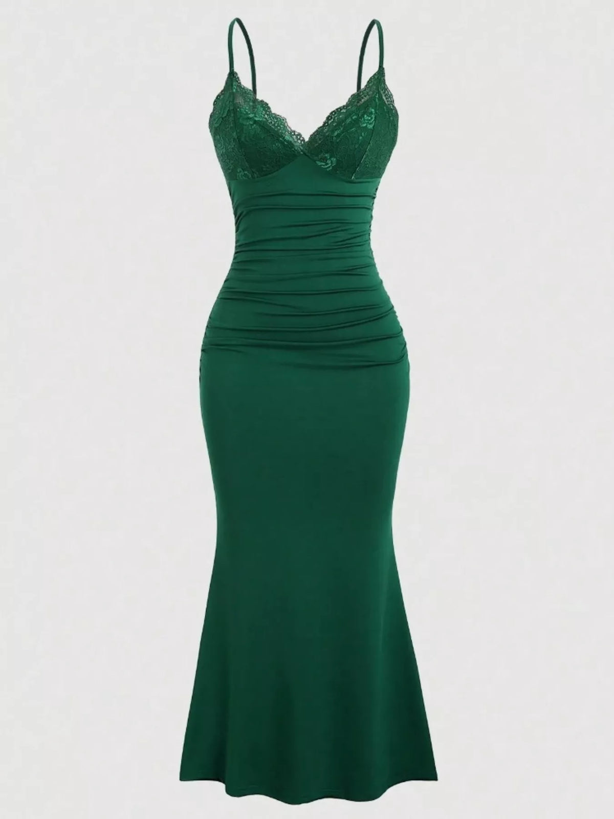 Lace Trim Ruched Mermaid Dress by Elegant Elements