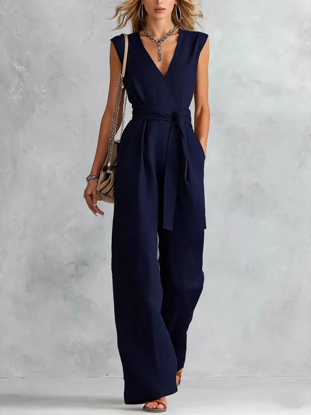 Tied Sleeveless Wide Leg Jumpsuit
