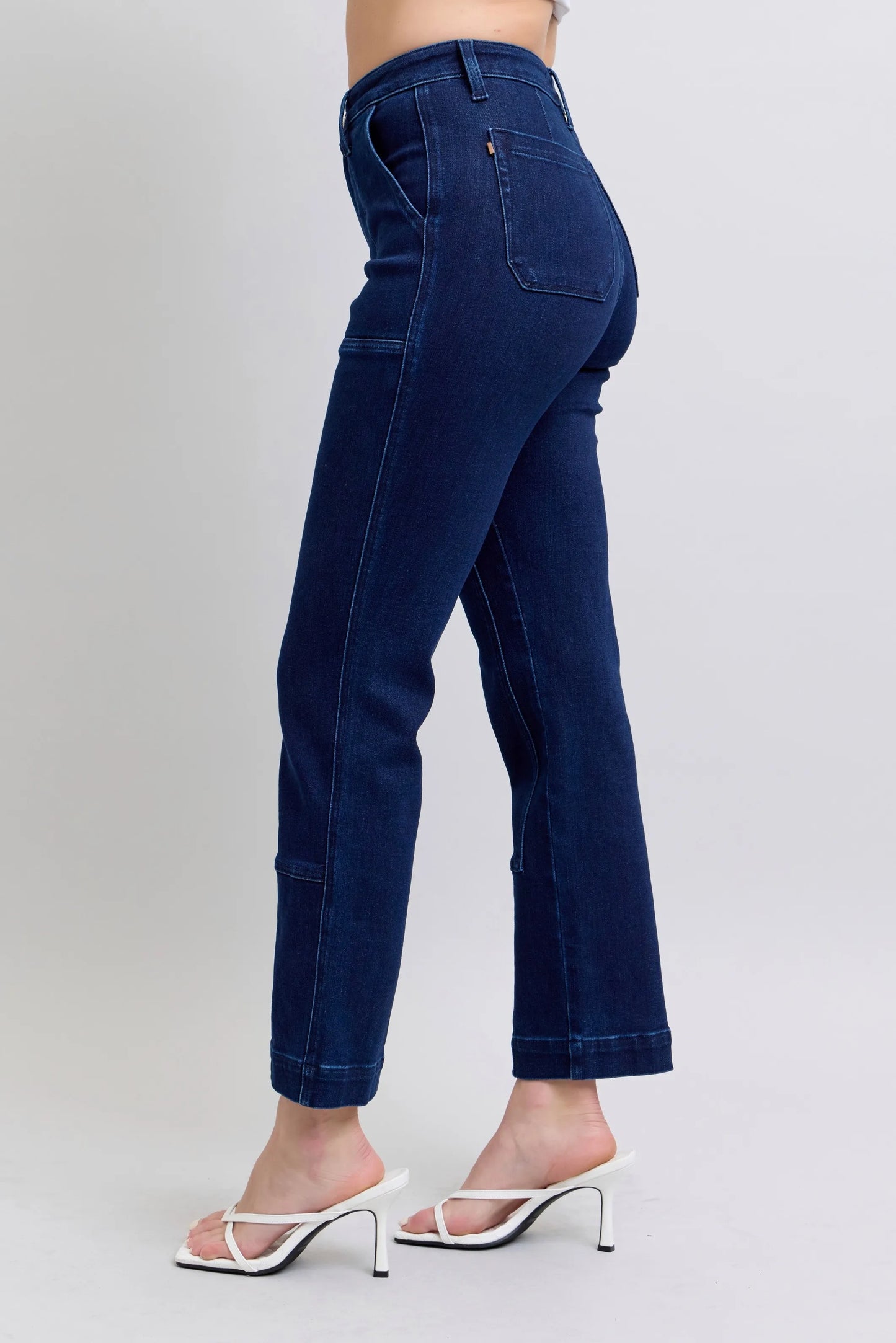 Judy Blue High Waist Knee Patch Straight Jeans in Dark in Dk
