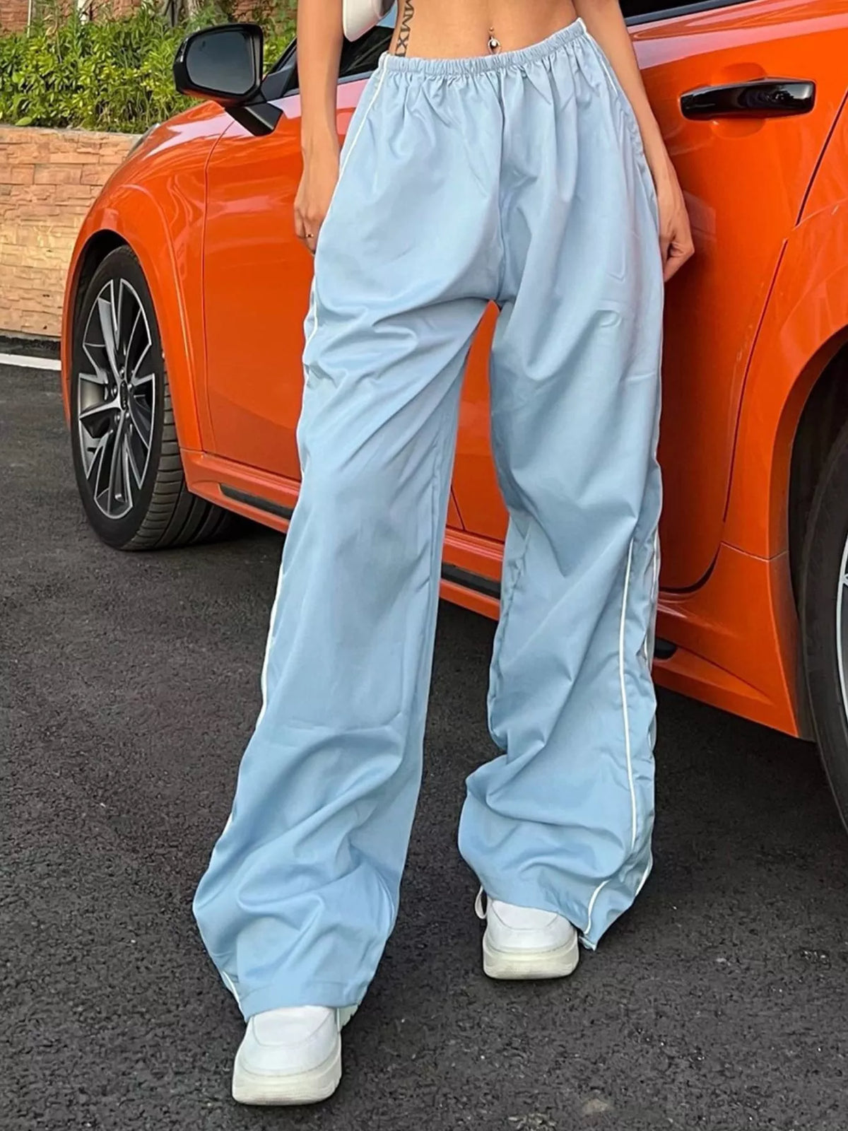 Elastic-Waist Wide Leg Pants