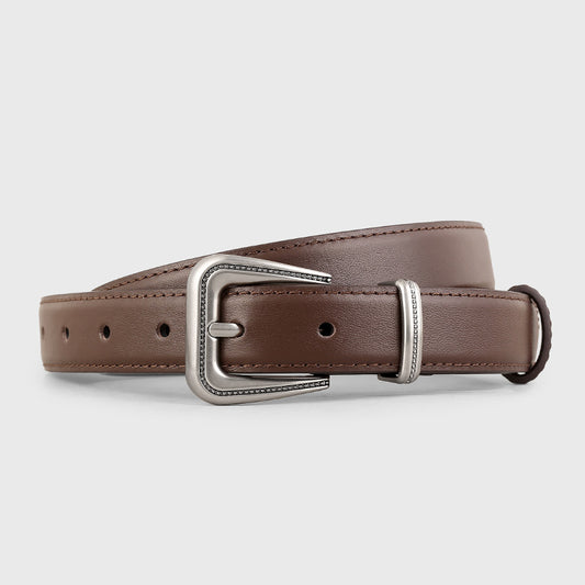 Ilussa Leather Belt with Silver Buckle — Coffee Everyday