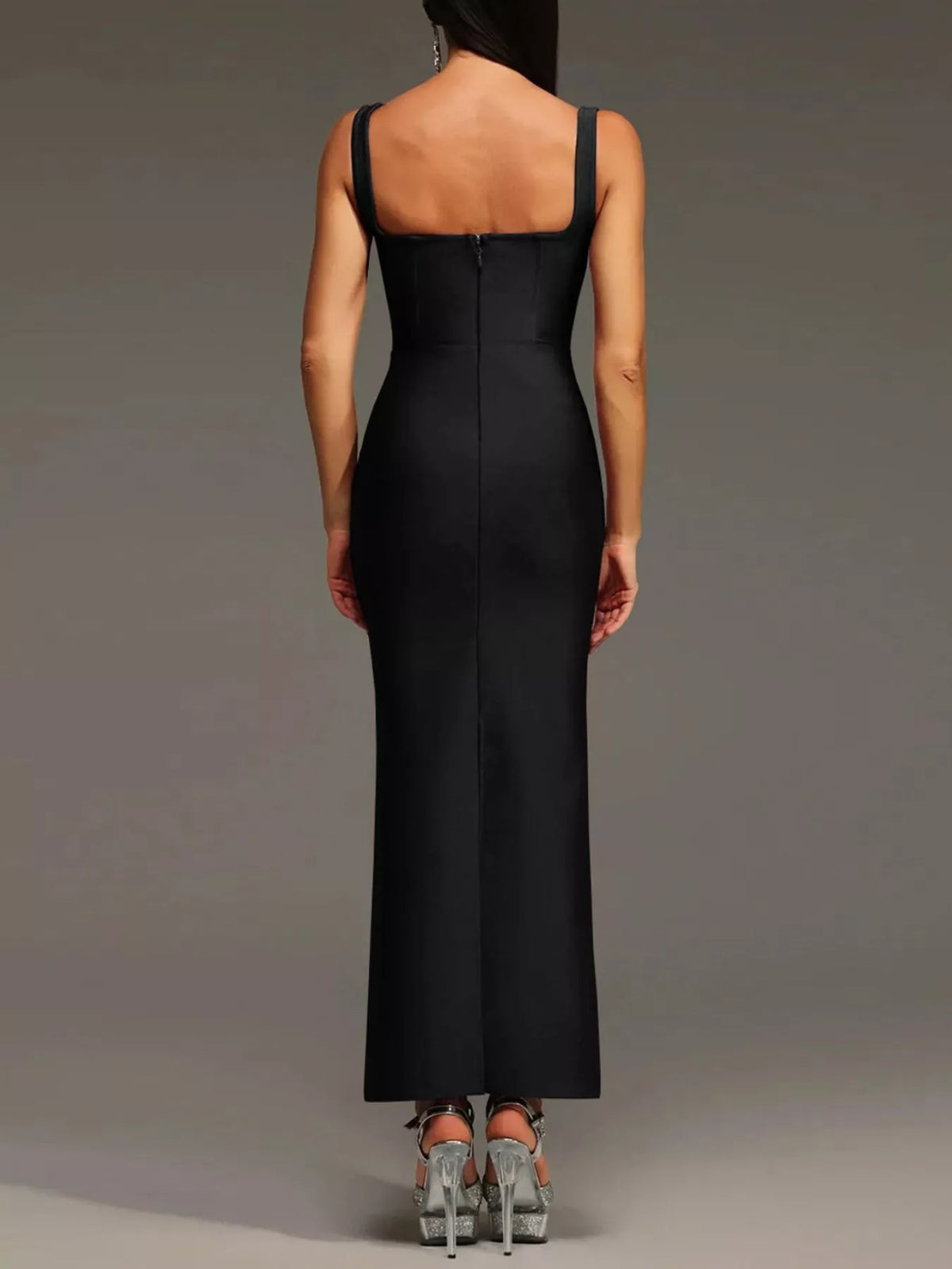 Rhinestone Bodycon Maxi Dress in Black