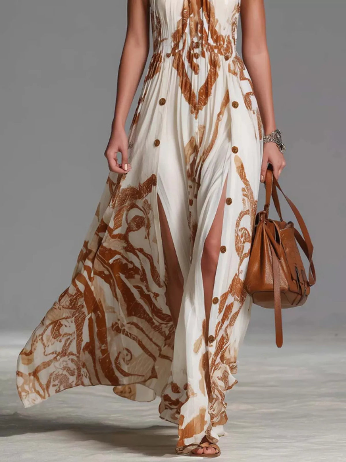 Printed Halter Maxi Dress in White