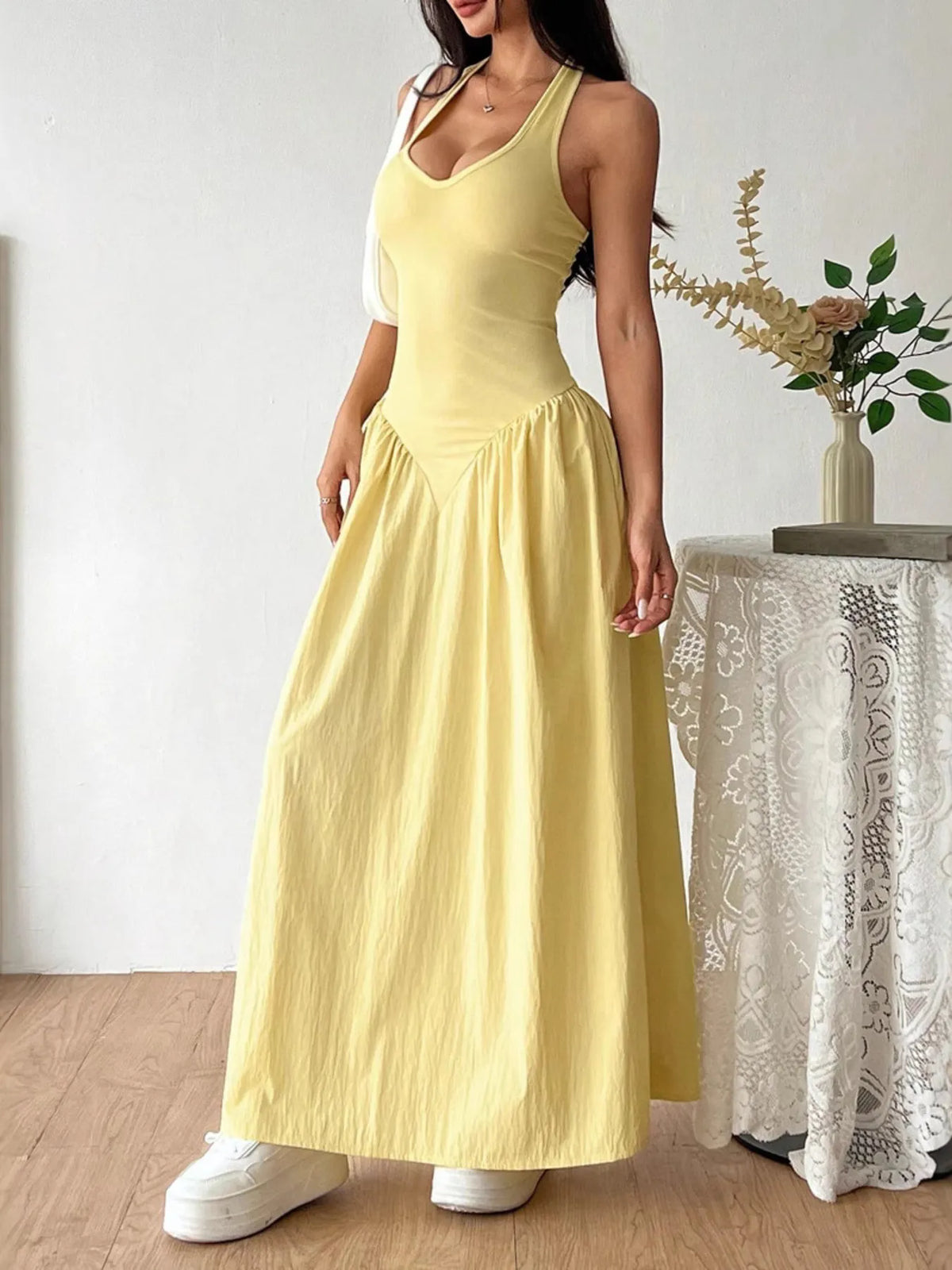 Halter Neck Maxi Dress in Light Yellow