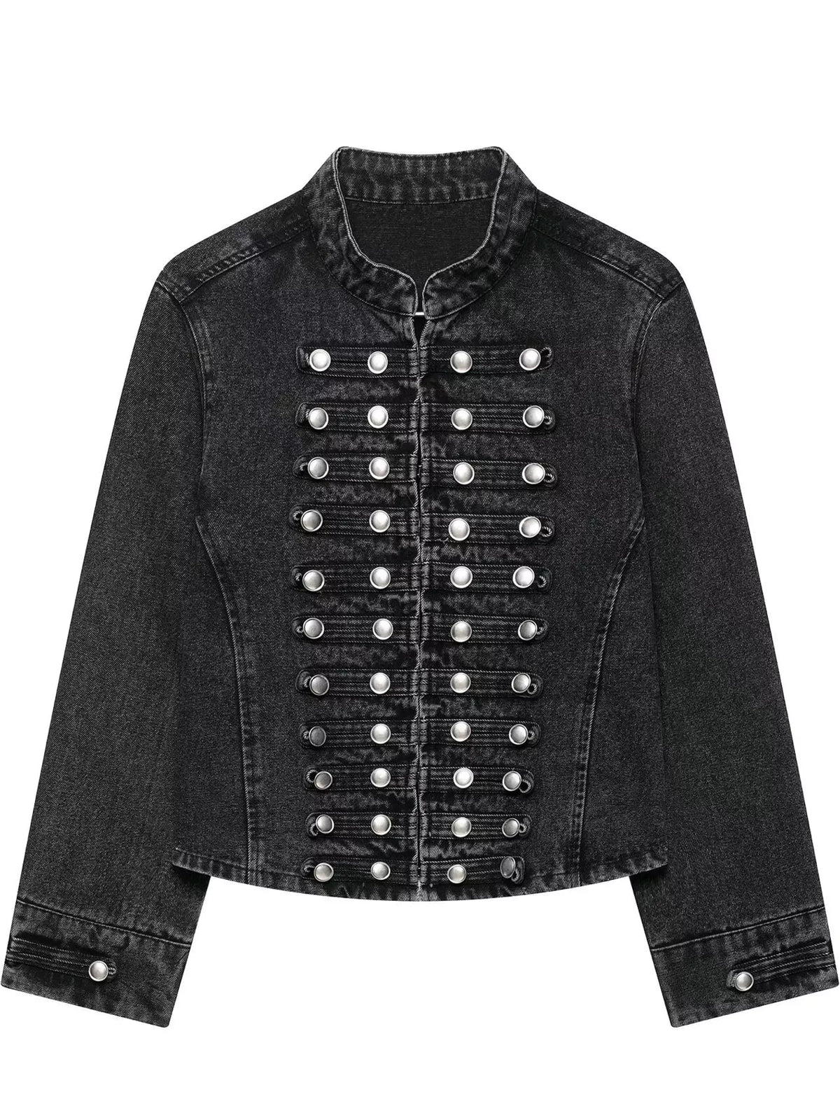Decorative Button Cropped Denim Jacket