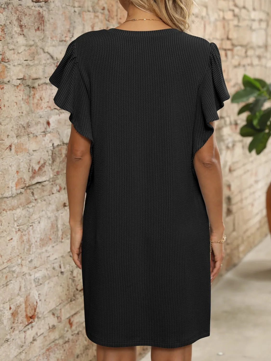 Ruffled V-Neck Cap Sleeve Mini Dress