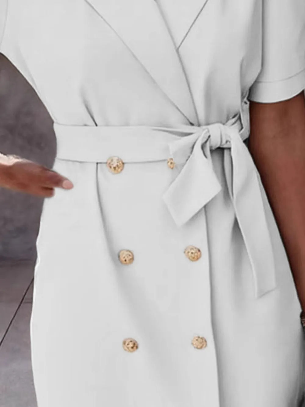 Lapel Collar Tie-Waist Mini Dress by Ease Mee