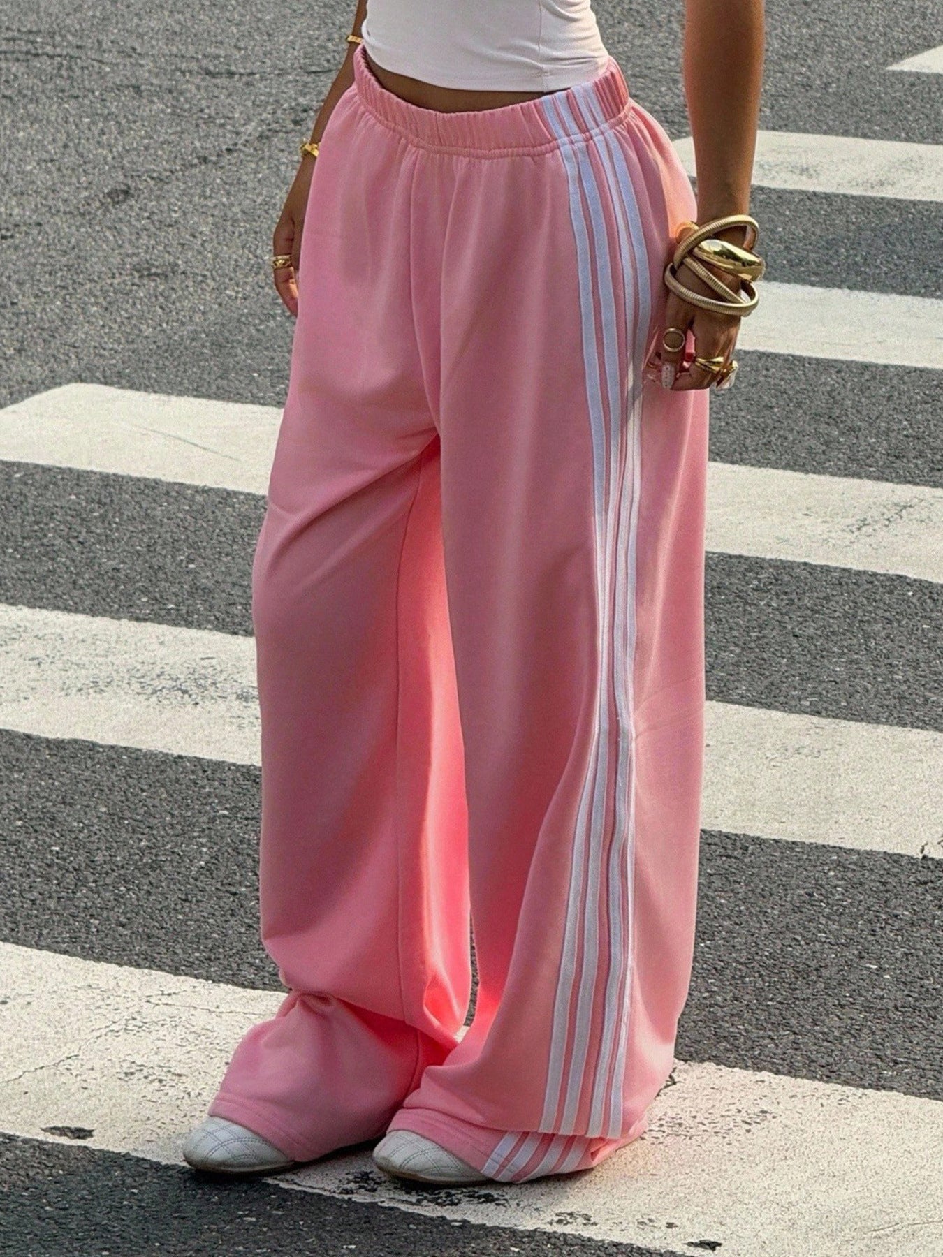 Wide Leg Striped Pants in Pink