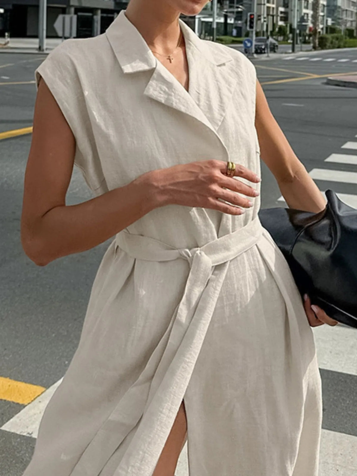 Tie Waist Cap Sleeve Maxi Dress in Khaki
