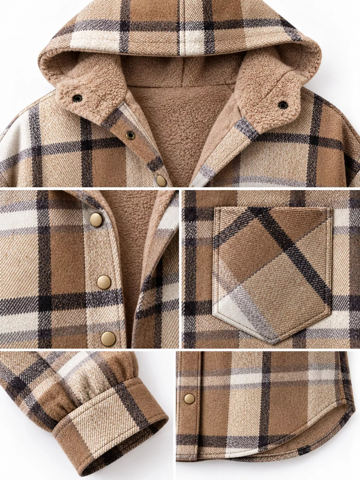 Plaid Hooded Button-Up Jacket