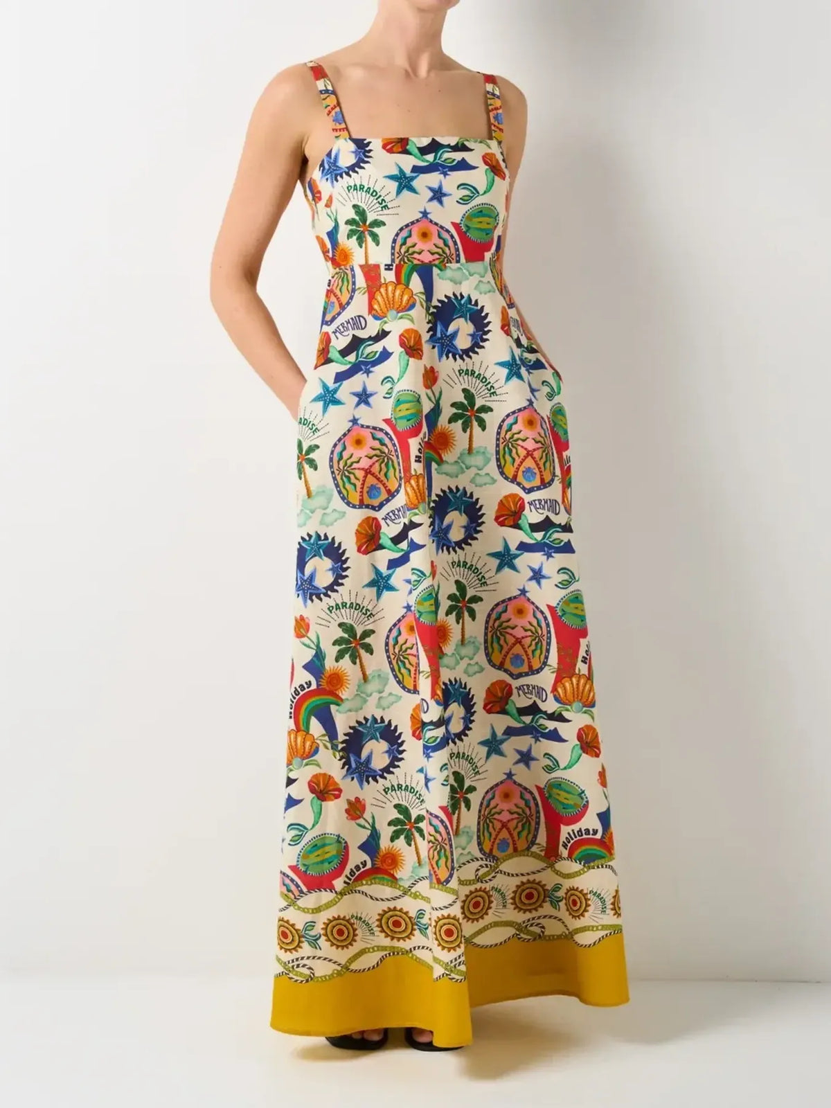 Printed Square Neck Maxi Cami Dress in Painted Pattern