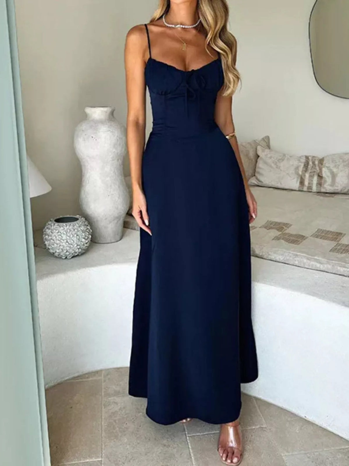Tie-Front Spaghetti Strap Maxi Dress