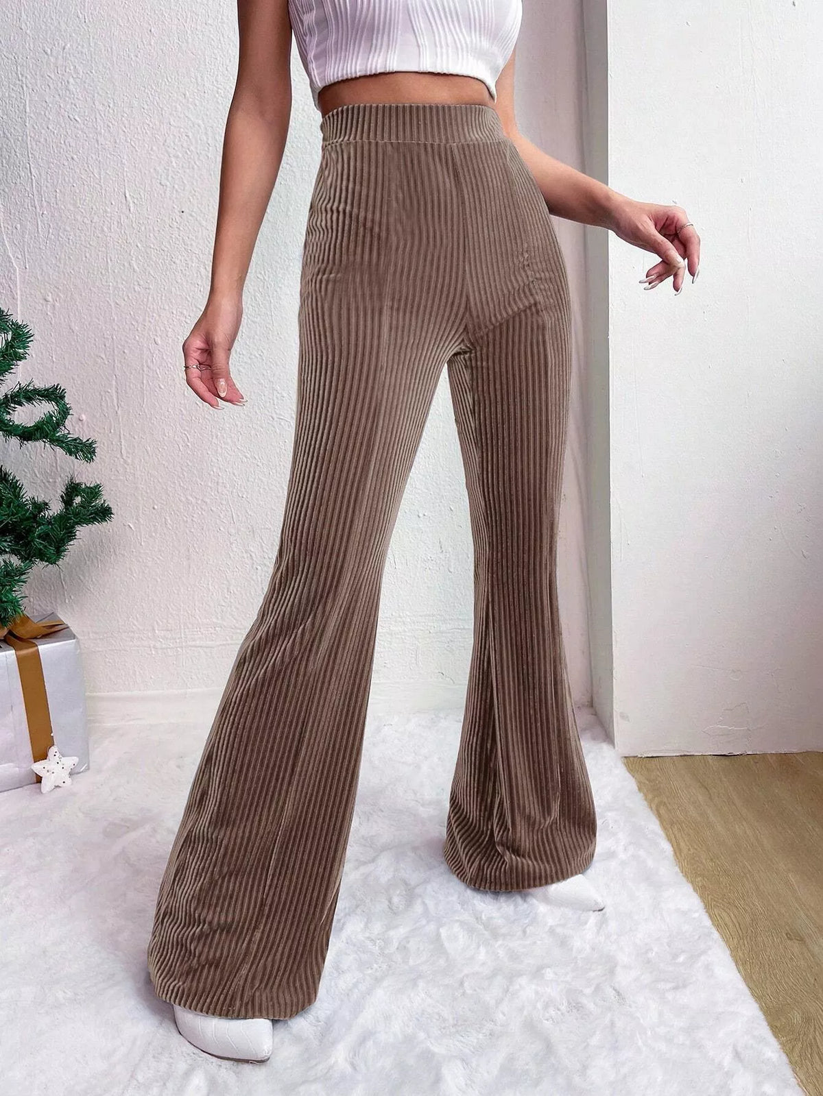 Corduroy High-Waist Flare Pants