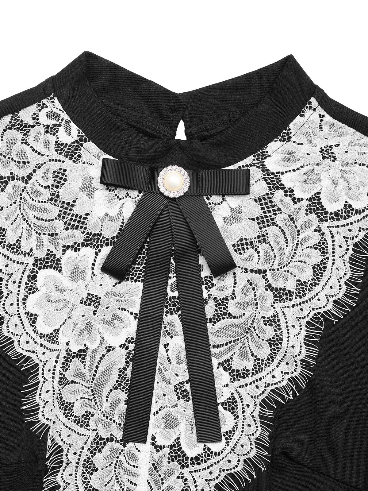 Lace Detail Long Sleeve Mini Dress in Black