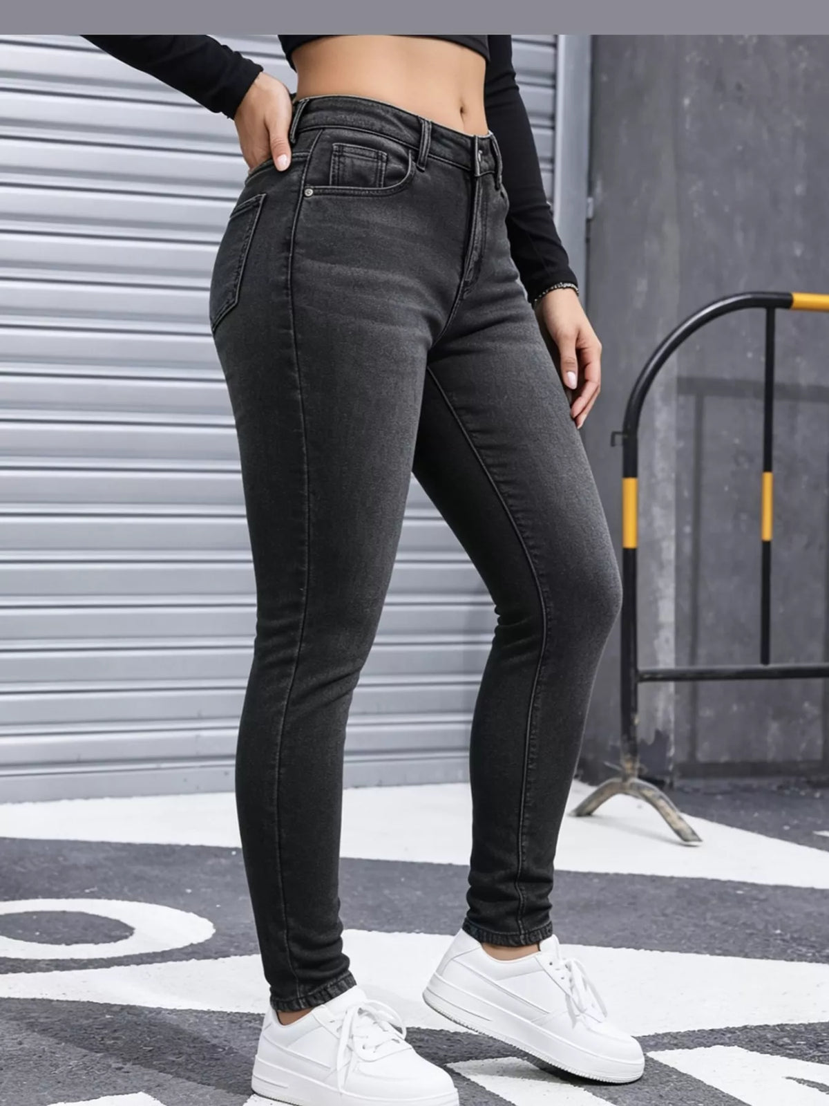 High-Waisted Fleece-Lined Skinny Jeans