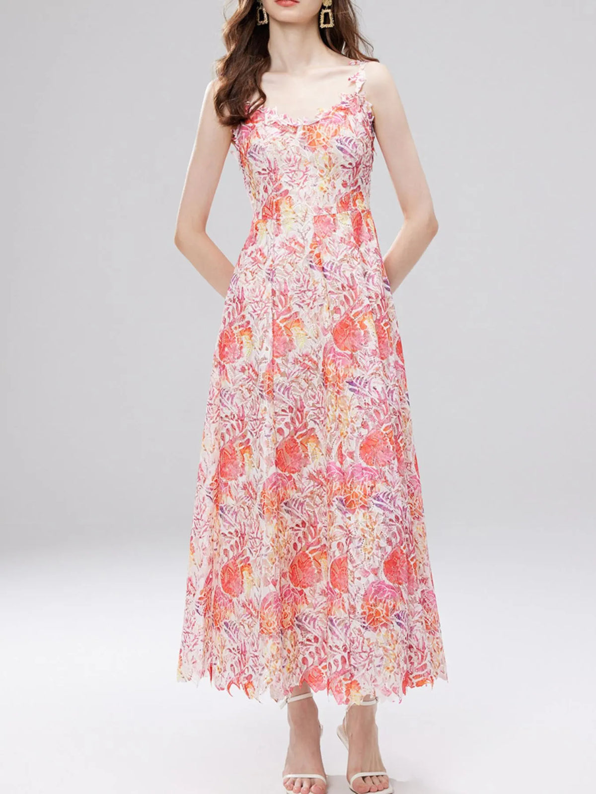 Floral Lace V-Neck Midi Dress