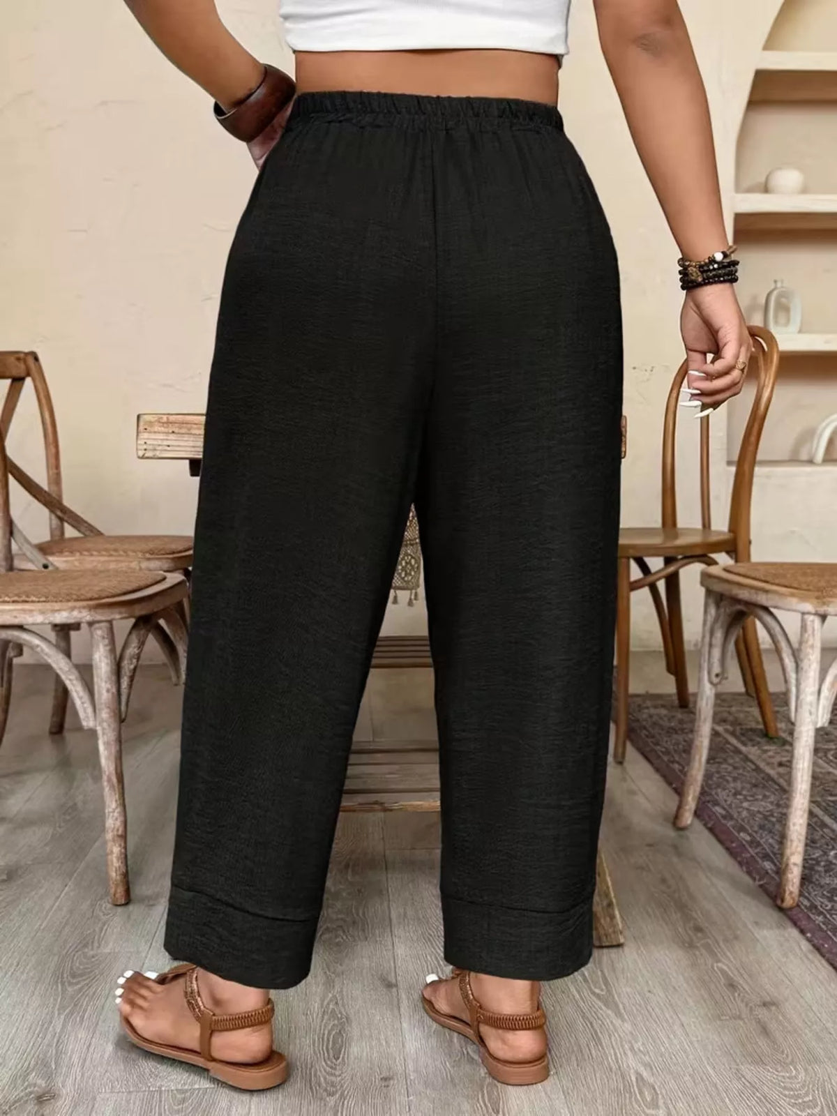 Plus Size Elastic Waist Pants with Pockets