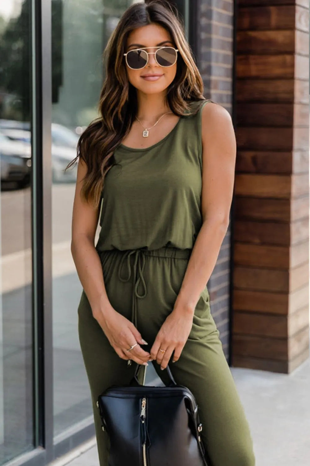 Drawstring Round Neck Jumpsuit by S.S.Ni