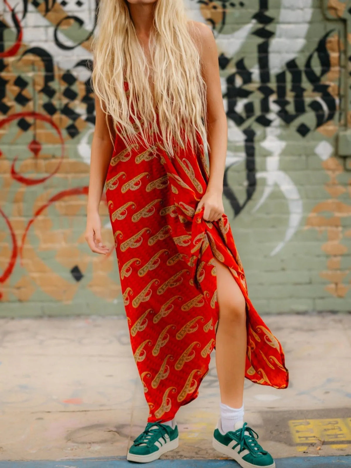 Printed Halter Neck Maxi Dress by Mystique Q