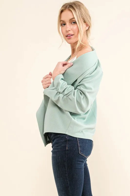 And The Why Open-Front Blazer in Mint