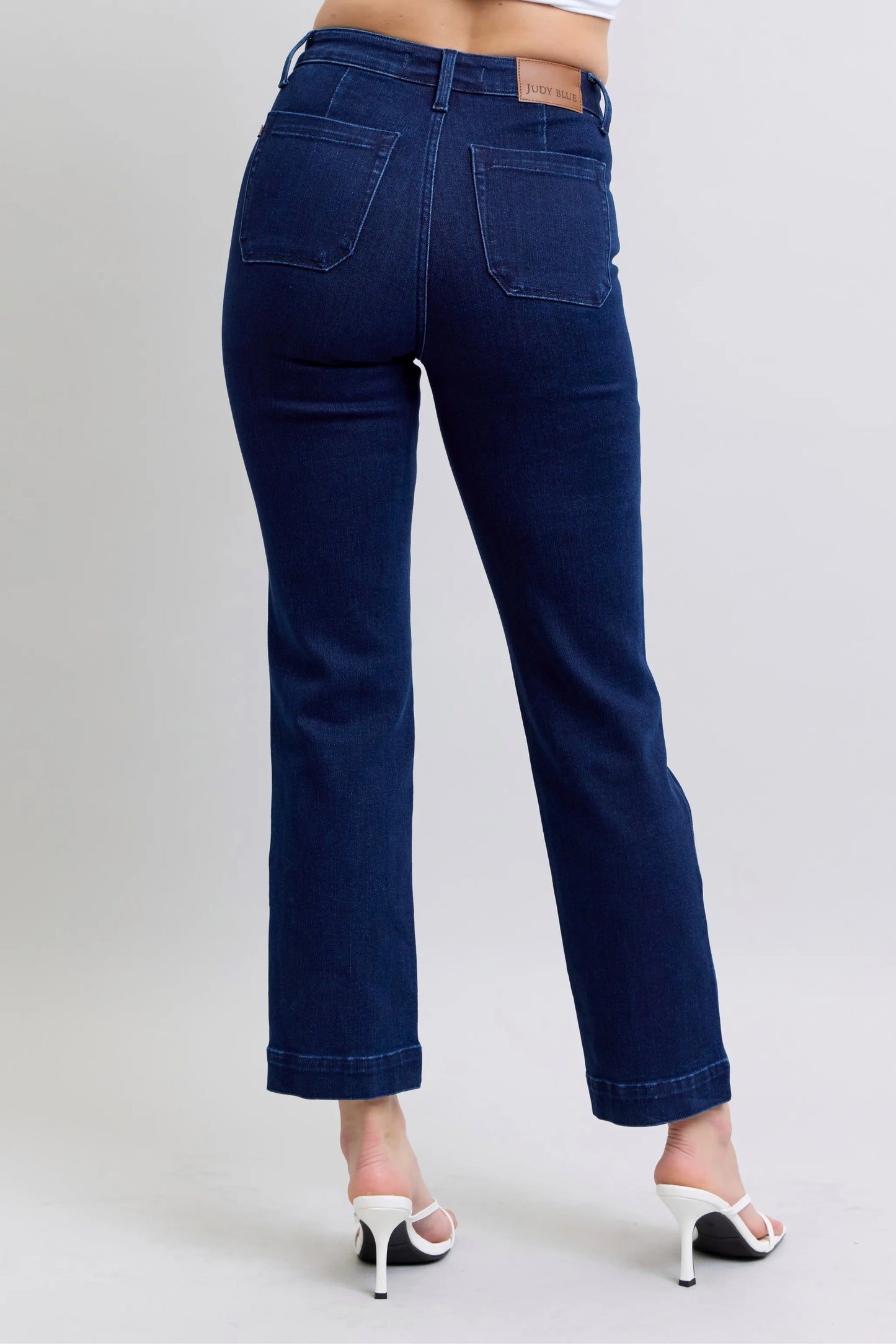 Judy Blue High Waist Knee Patch Straight Jeans in Dark in Dk