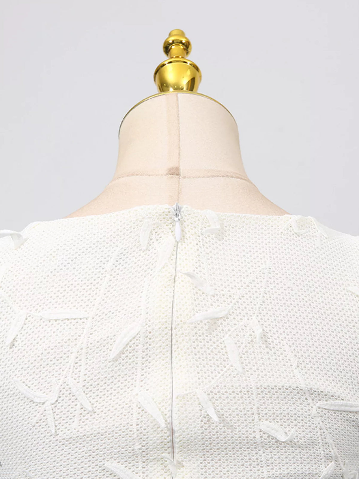 Sleeveless Floral Applique Midi Dress in Off-White