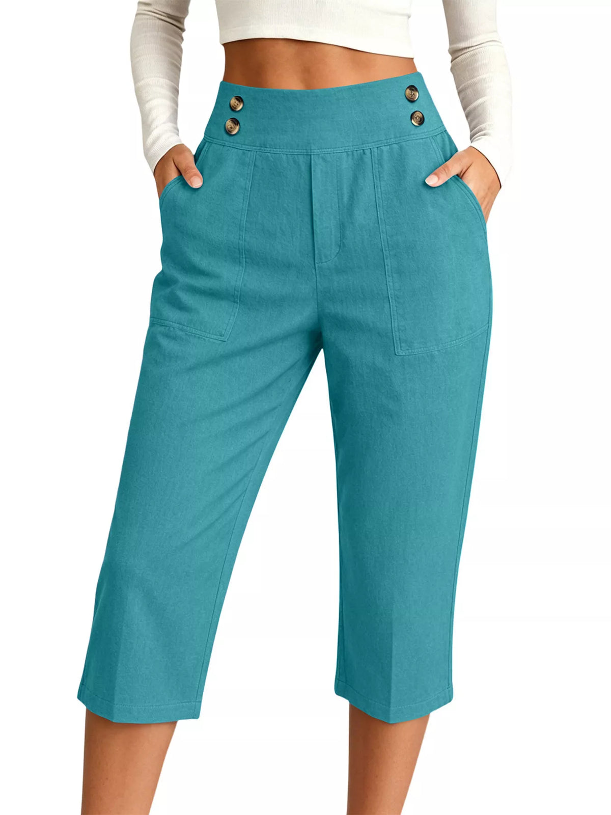 High-Waisted Button-Detail Cropped Pants