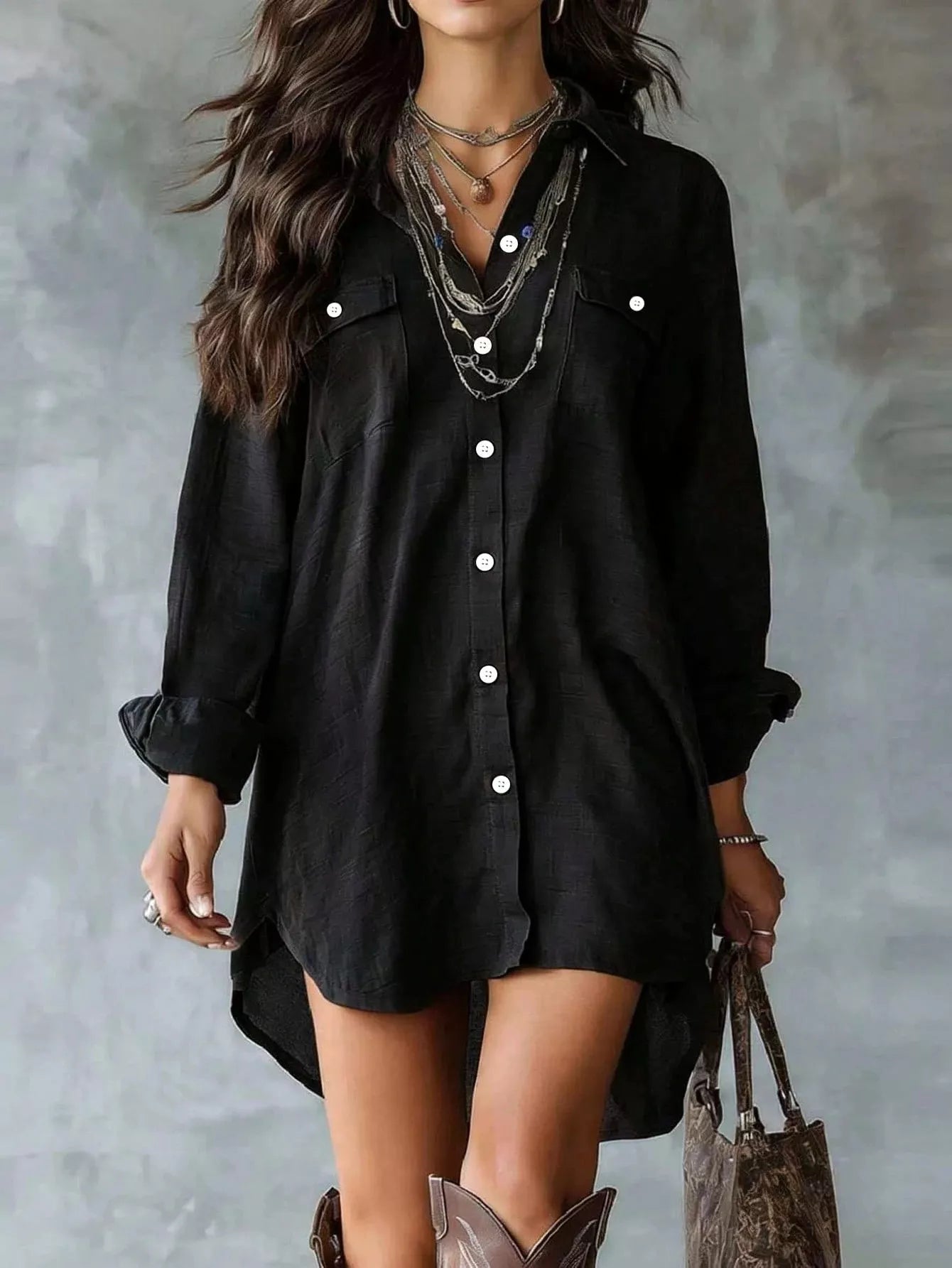 Button-Front Shirt Dress with Pockets