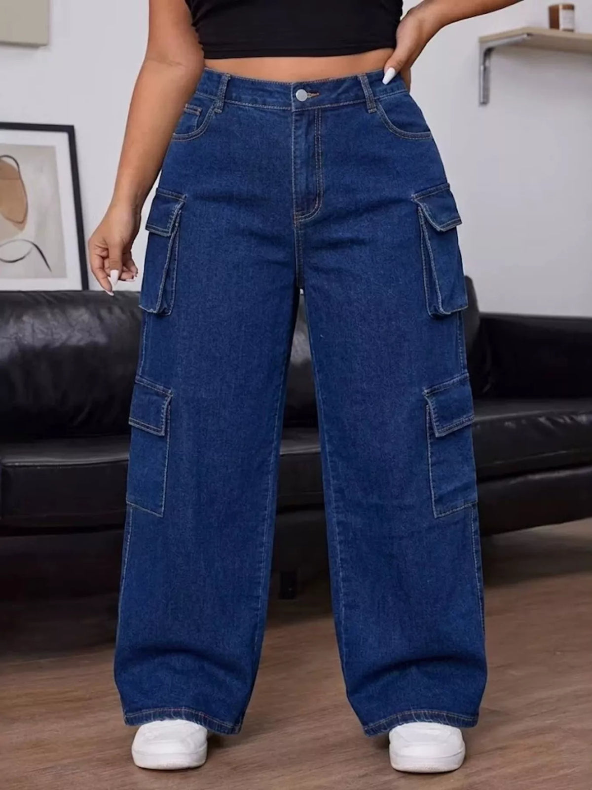 Plus Size High-Waisted Wide-Leg Cargo Jeans