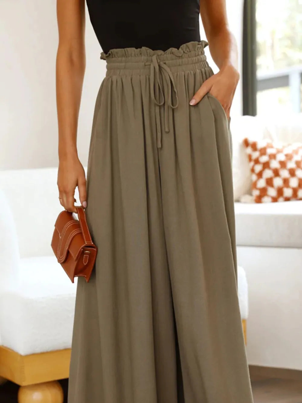 Opaque Wide Leg Pants with Pockets