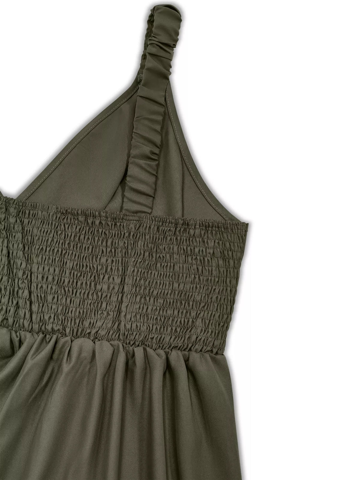 Smocked Wide Leg Jumpsuit in Army Green