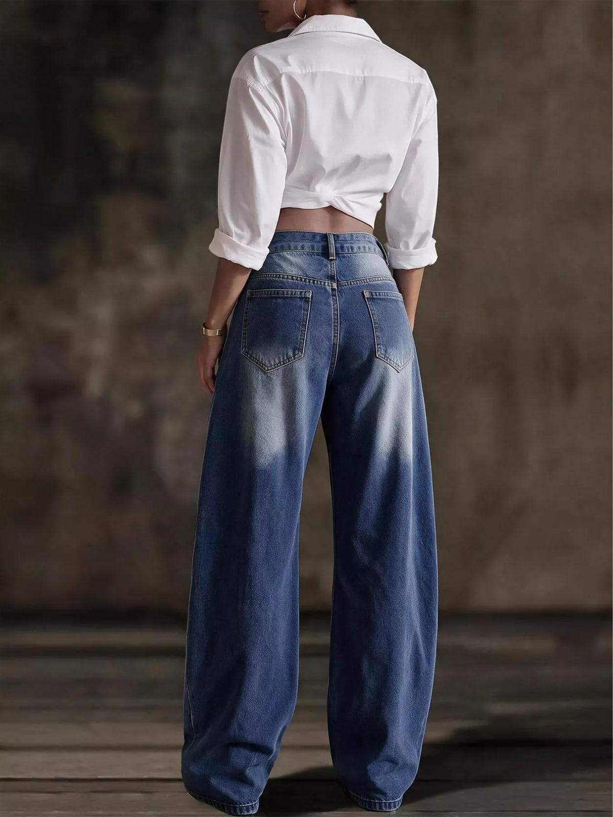 Decorative Button Wide Leg Jeans