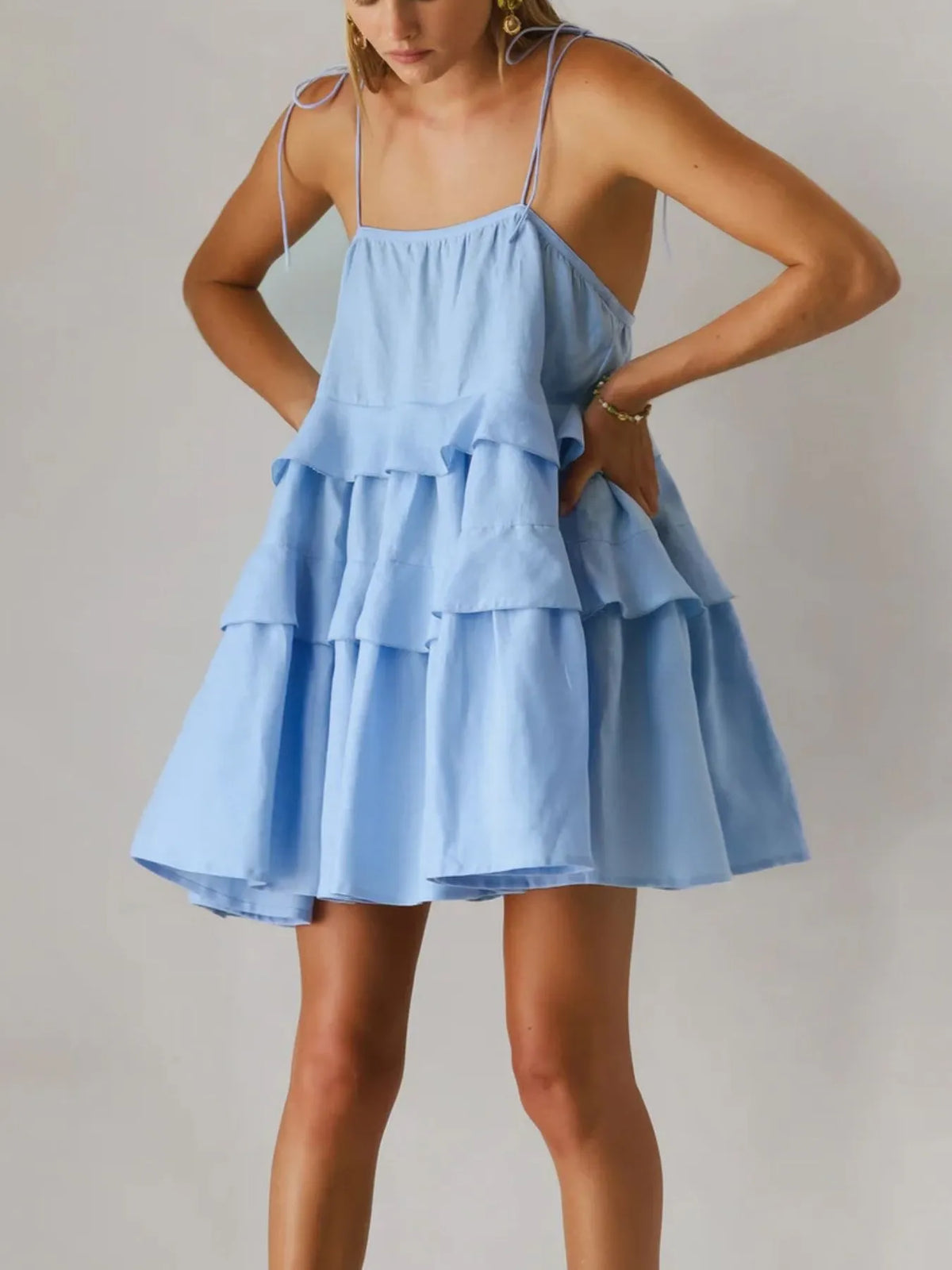 Ruffle Layered Tie-Shoulder Cami Dress